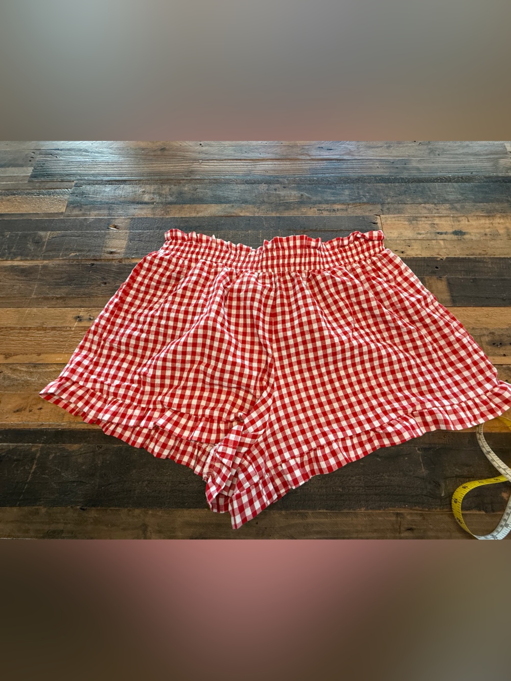 SHEIN Red and White Gingham High Waist Shorts